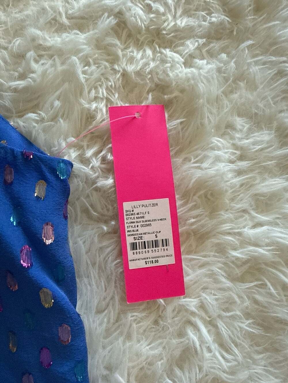 Lilly Pulitzer Florin Silk Sleeveless V-Neck Top Iris Blue Moroccan Metallic Cli - Picture 4 of 6